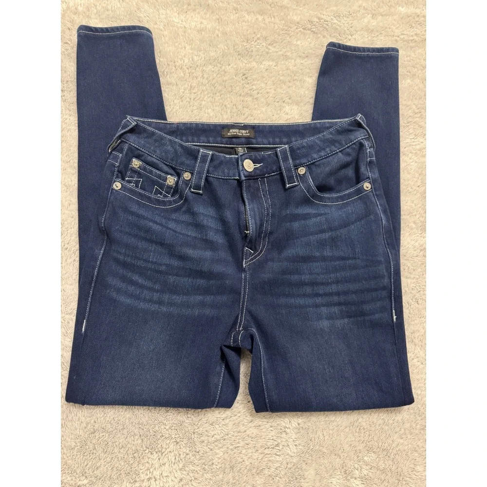 True Religion Jennie Curvy Mid Rise Super Skinny Jeans Indigo Blue Size 30